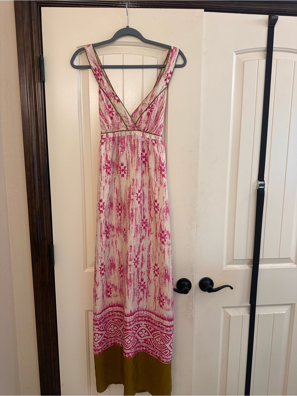 LOFT Pink Floral Maxi Dress with Olive Hem